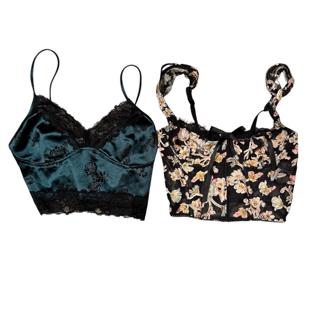 2 BRALETTES Green & Black Velvet Lace AND a Black Floral Mesh, both XS - Picture 11 of 11